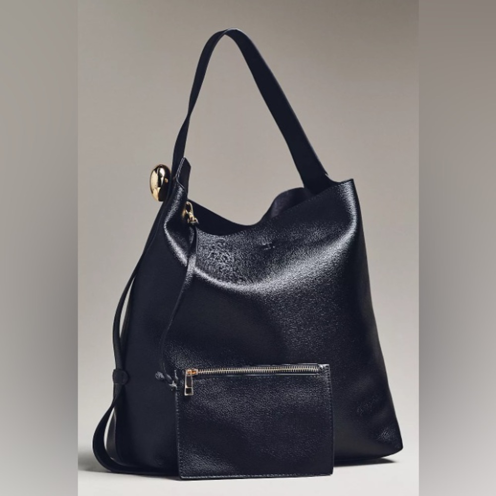 NWT Anthropologie Black Leather Tote Bag - Picture 2 of 7